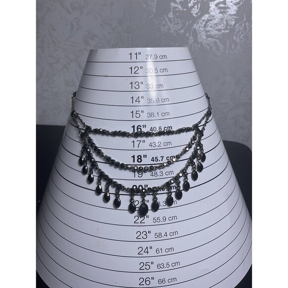 Vintage Silver-Tone Black Stone Multi-Layer Necklace With Adjustable Chain - Picture 2 of 5